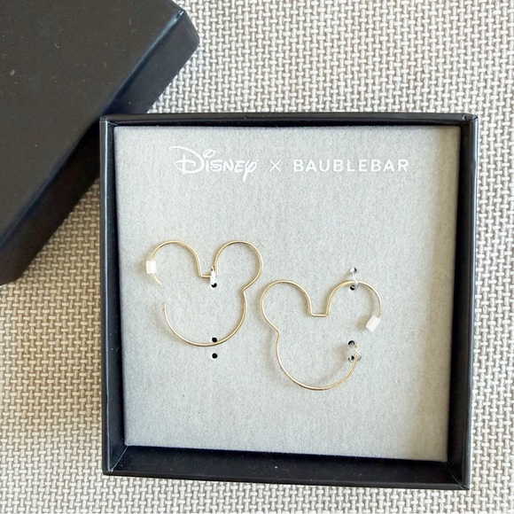 Disney x BaubleBar Gold Mickey Mouse Outline Hoop Earrings - Picture 3 of 4